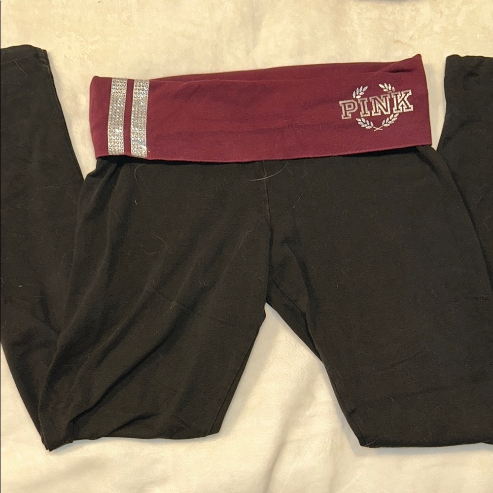 VS PINK Black & Maroon Leggings